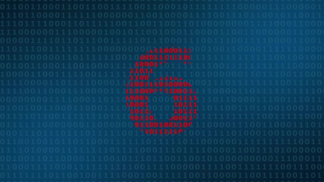 Large red number six composed of binary code digits zero and one against a dark blue background filled with a pattern of repeating binary data sequences in a grid layout