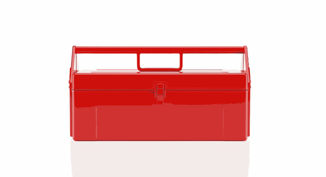 Red metal toolbox with handle isolated on white background