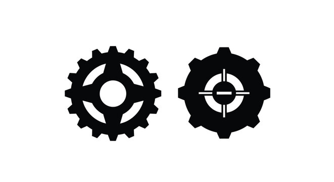 two gear shapes in black silhouette high quality professional detailed