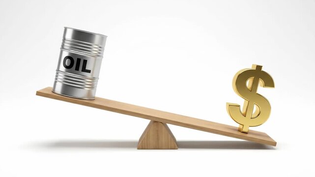 Oil price dollar sign balance scale barrel finance market economic inflation cost weight shift versus golden Inflation crisis global economic recession, risk bankruptcy, struggle, poverty