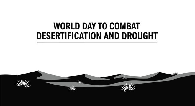 Minimalist vector graphic illustration for world day to combat desertification and drought with desert landscape elements
