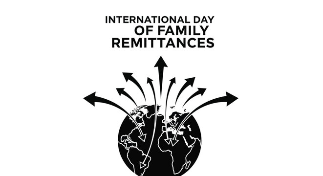 International Day of Family Remittances concept showing money movement across continents graphic illustration.