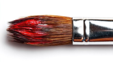 Fototapeta premium Close up of a paintbrush with red paint on a white background