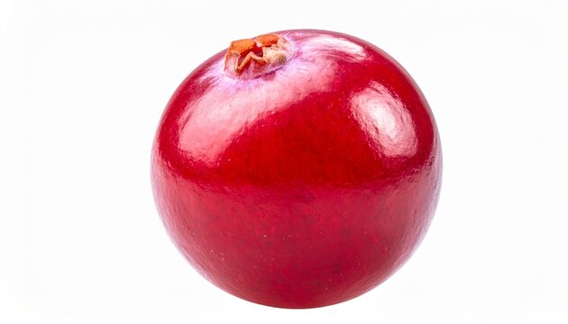 "Glossy red cranberry rests alone, smooth surface highlights vivid color, freshness, seasonal simplicity."