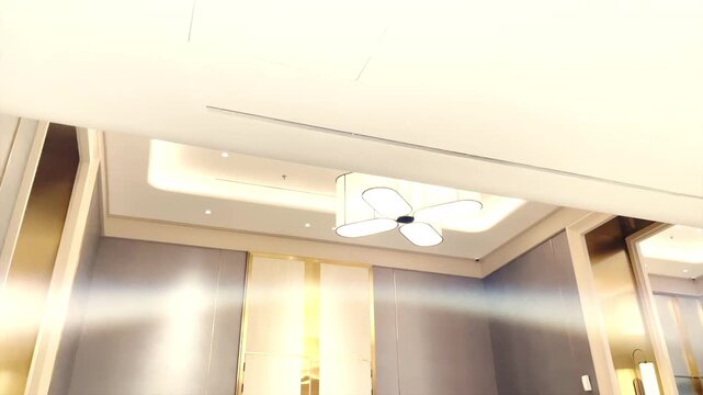 Modern house ceiling with elegant flower shaped lamp and gold accents