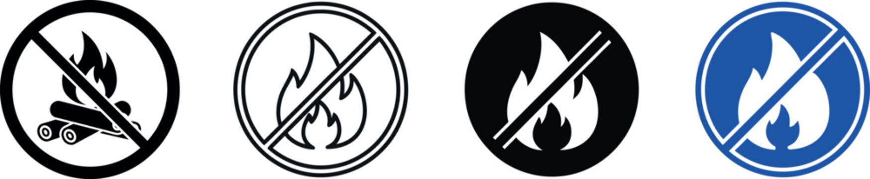 No fire and no campfire icons in various styles with no fire, no campfire