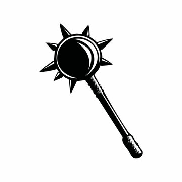 Black and white illustration of a medieval mace weapon