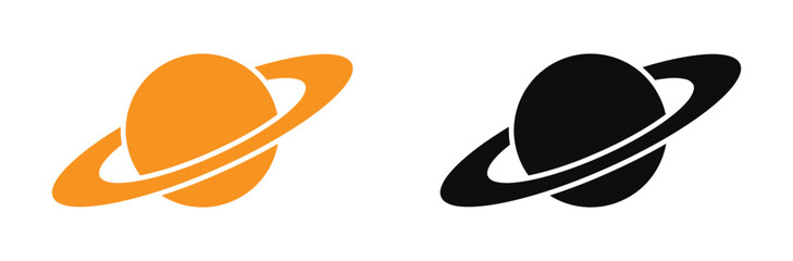 Saturn planet icons in orange and black on white background vector illustration © Nabila