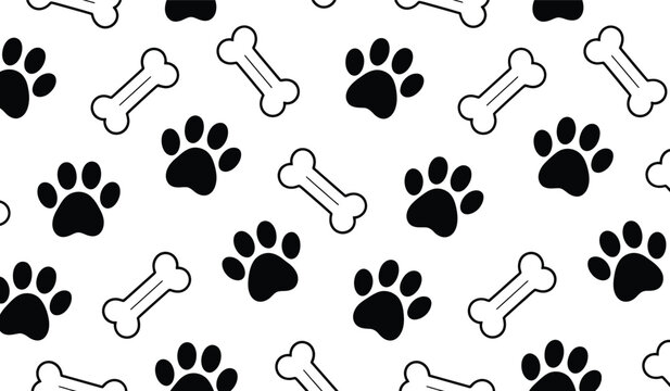 Cute dog pet pup paw print bone art repeat pattern