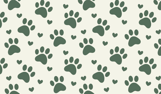 Cute pet dog cat fox paw print green heart art
