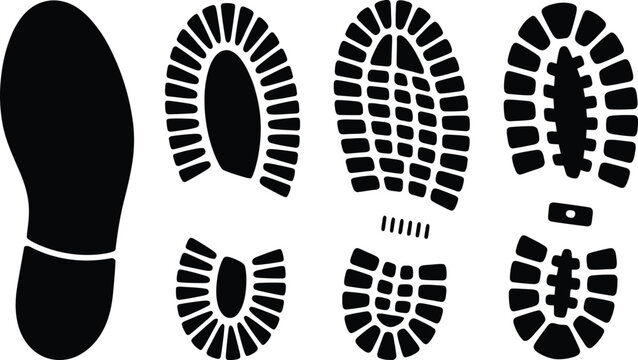 Four Black Shoe Boot Sole Foot Print Step Art Set