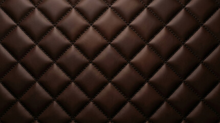 Fototapeta premium Rich dark chocolate brown quilted leather surface with diamond stitching pattern, luxury upholstery texture.
