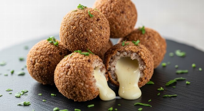 Delicious Sciatt from Valtellina, a traditional Italian cheese fritter with melted cheese