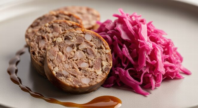 Muset e Brovada: Italian regional dish with sliced sausage and red cabbage