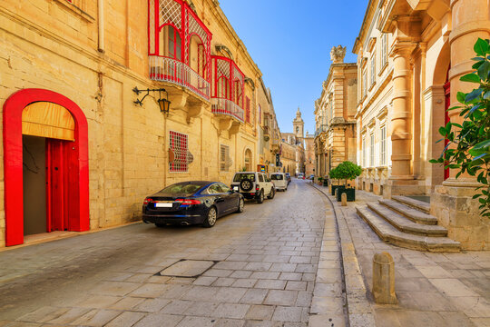 Mdina, Malta. Villegaignon Street, with the Banca Giuratale.