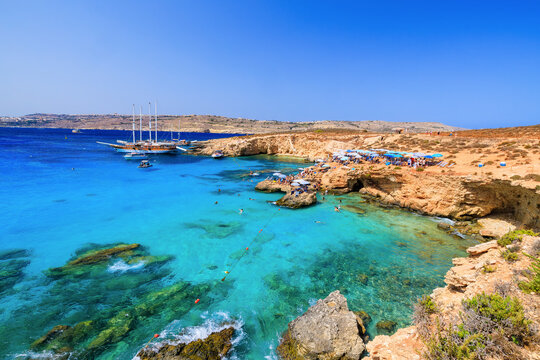 Comino Island, Malta. Blue lagoon on by the island of Cominotto.