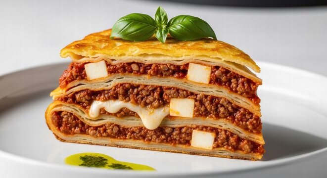 Timballo Abruzzese, a rich Italian layered pasta dish with meat sauce and cheese