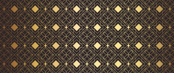 Fototapeta premium Luxury art deco pattern background vector. Elegant vintage ornament geometric line wallpaper design for invitation, packaging, textile, backdrop.