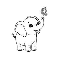 Fototapeta premium Baby Elephant and Butterfly Illustration Vector Coloring Book