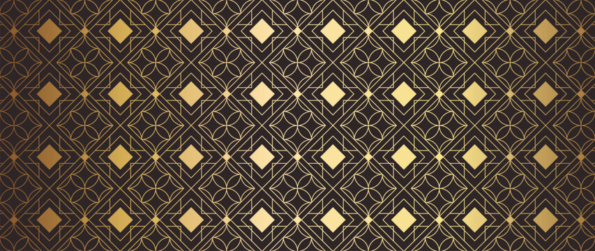 Luxury art deco pattern background vector. Elegant vintage ornament geometric  line wallpaper design for invitation, packaging, textile, backdrop.