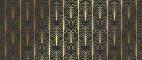 Fototapeta premium Luxury art deco pattern background vector. Elegant vintage ornament geometric line wallpaper design for invitation, packaging, textile, backdrop.
