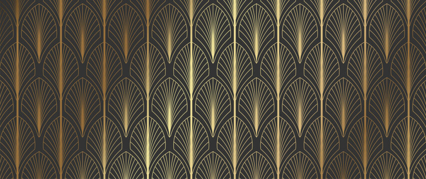 Luxury art deco pattern background vector. Elegant vintage ornament geometric  line wallpaper design for invitation, packaging, textile, backdrop.