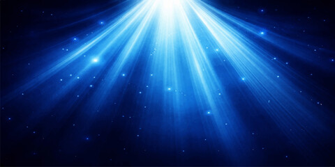 A bright blue sky background bursts with glowing stars and shining light rays, creating a magic space backdrop with a shiny energy flash and star illustration design © MDNUR