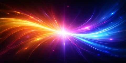 Abstract star background featuring glowing blue lights and a bright energy flare creates a shiny disco effect with a cosmic space design and radiant sun rays © Bepari