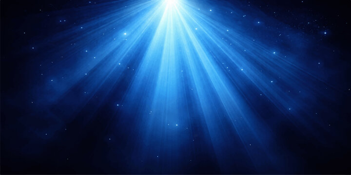 A bright blue space background featuring a magical star burst and glowing light rays that shine like a festive Christmas explosion across a shiny celestial backdrop