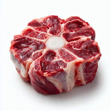 Raw oxtail steak on a pure white background for culinary use