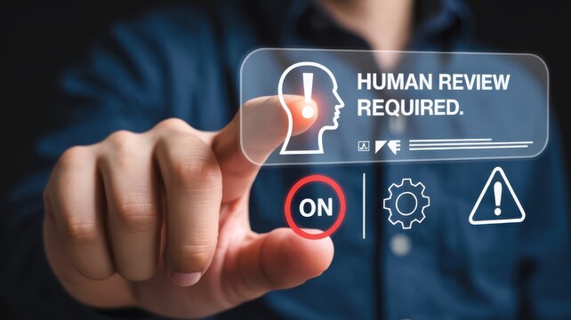 Person touching a digital screen with human review required