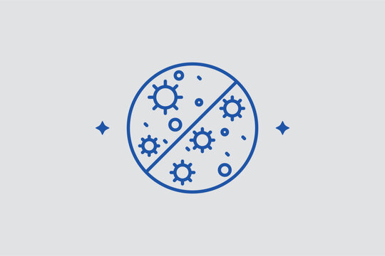 Bacteria cross-out line icon for air sterilization features and germ-free environment labeling. Sanitary vector illustration for disinfectant product packaging and hospital hygiene standard documentat