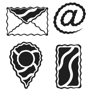 Abstract Wavy Hand Drawn Contact Icons Set.