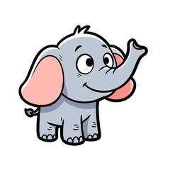 Fototapeta premium Cute cartoon elephant waving hello with trunk raised, isolated on white background