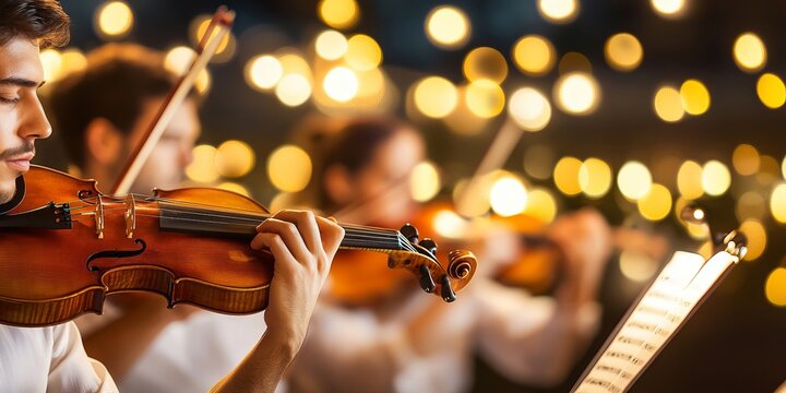 Talented Violinists Gracefully Perform a Symphony on Stage, Enchanting the Audience with Music