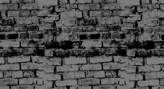 Seamless halftone brick wall pattern with distressed grunge texture and vintage comic book aesthetic for urban design and background overlay