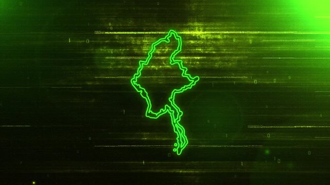 4K Resolution, Myanmar Country Digital Futuristic Glitch Map, Futuristic AI Vietnam Map Opener Suitable for Politics, Elections, News and Sports Events
