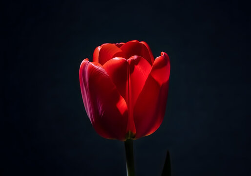 Vibrant red tulip on dark background