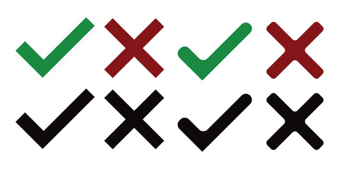 Obraz premium Check mark symbols for validation, Tick symbol in green color. Flat modern checkmark design. checkmark illustration. set button correct right wrong buttons or yes or no checkmark. 