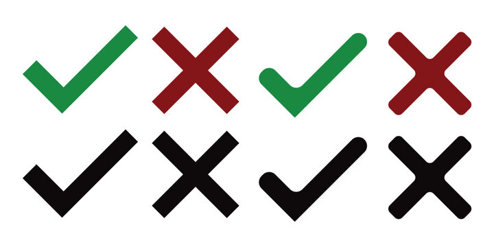 Check mark symbols for validation, Tick symbol in green color. Flat modern checkmark design. checkmark illustration. set button correct right wrong buttons or yes or no checkmark. 