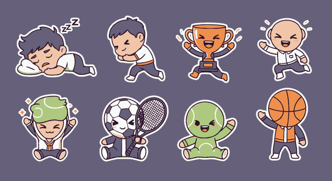 Cartoon athletes in various sports poses.