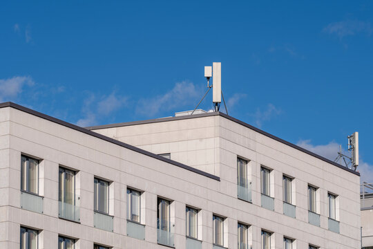 Minimal modern urban building with clean facade architecture and rows of windows in Stockholm Sweden showing Scandinavian city design in Scandinavia