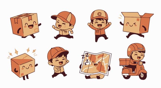 Cartoon delivery man with boxes.