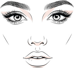 Fototapeta premium Minimalist line of a woman's face with pink accents on eyes and lips line minimalist