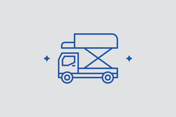 Scissor lift truck line icon for aircraft maintenance and high-level service access. Industrial vector illustration for aviation repair service websites and airport facility management reports. © HenryFord