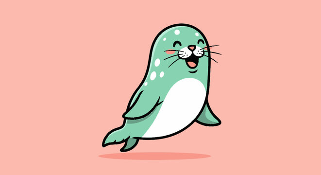 Cute cartoon green seal smiling.