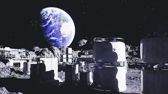 lunar medical research module overlooking earth, sterile laboratory interior, sample stations, containment units, monitoring displays, bioscience equipment