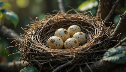 Fototapeta premium Bird Nest on Tree Branch with Natural Light