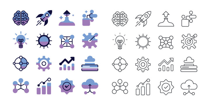 Innovation, Technology, and Start-up Business Icon Set in Flat and Line Styles