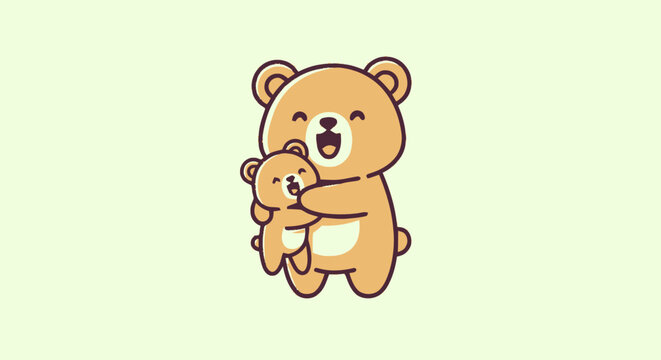 Cartoon Teddy Bear Holding Small Bear.